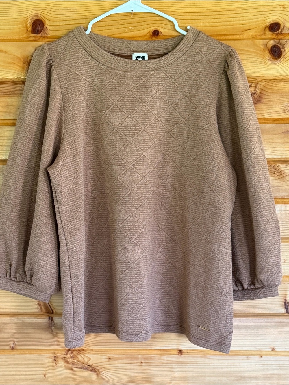 Anne Klein Tan Textured Balloon-Sleeve Blouse